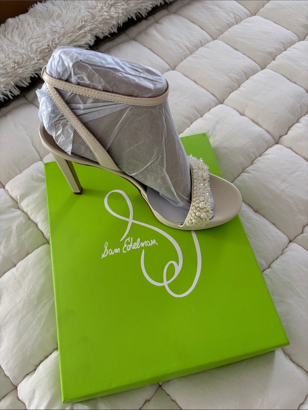 Sam Edelman Ivory Pearl-Embellished Stiletto Sandals